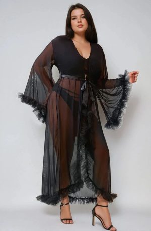 YesX YX735Q Sexy Mesh Ruffled Long Robe