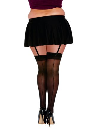 Dreamgirl - Dreamgirl Women's Plus Size Sheer Thigh High Stockings with Plain Top and Back Seam - DG0007X