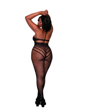 Dreamgirl - Dreamgirl Women's Plus Size Open Crotch Fishnet Bodystocking with Halter Neck & T-Back Strap - DG0402X