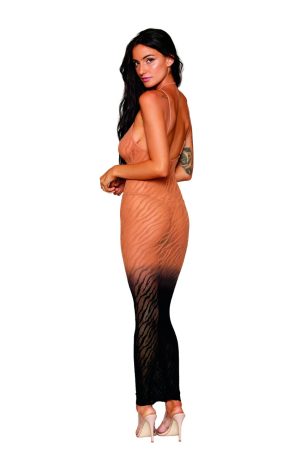 Dreamgirl - Dreamgirl Seamless Zebra Knit Design Bodystocking Gown with Two-Tone Ombre Color - DG0488