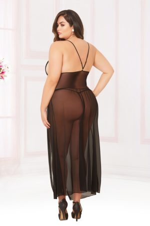 Mesh Floor-Length Gown With Adjustable Straps - STM10904X