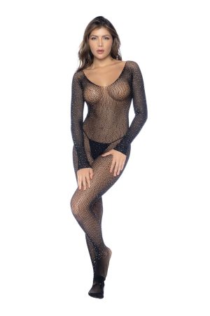 Mapale - Long Sleeve Fishnet Rhinestone Bodystocking - MAP1131