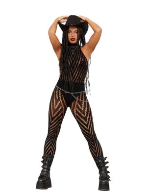 Fever Sleeveless V Striped Bodystocking - FV20795