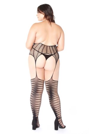 Halter Diamond Open Crotch Bodystocking - GL37538X